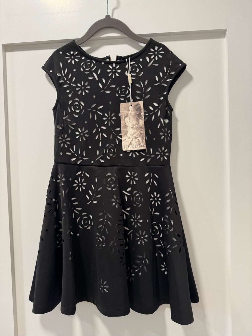 Hannah Banana Black Laser-Cut Floral Fit & Flare Dress